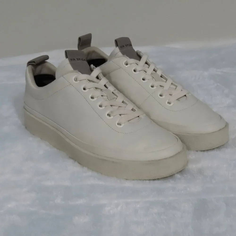 Via Spiga Women's Mae Platform Sneakers Milk White Leather Size 8 M